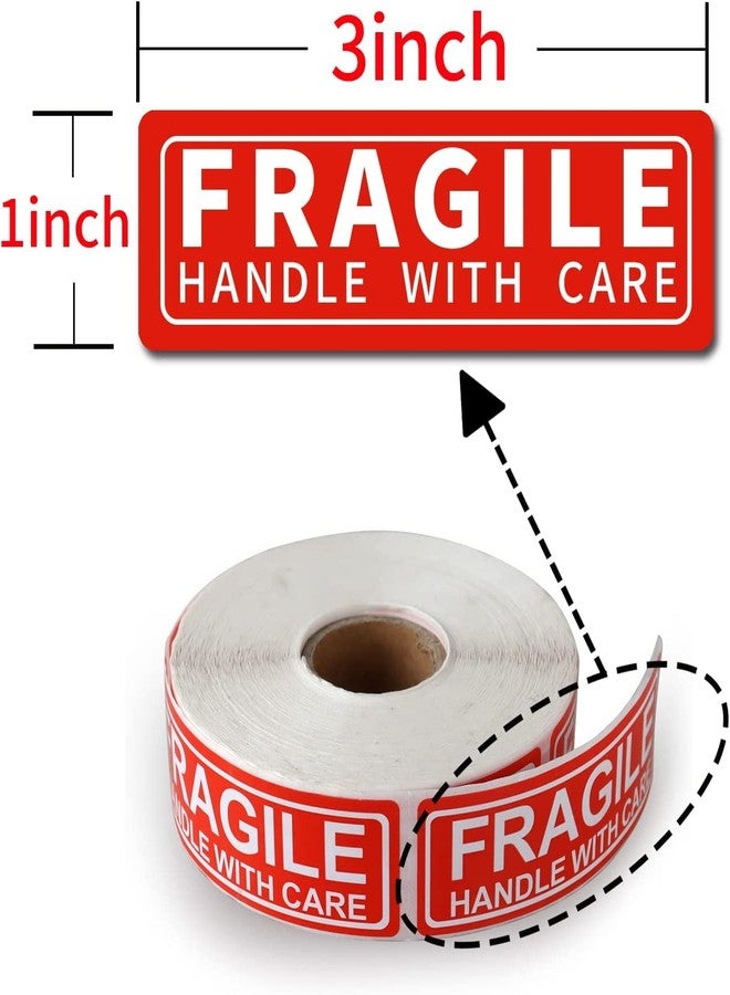 True-Ally ملصقات قابلة للكسر من ترو-آلي - 5 لفات - ملصقات حمراء لاصقة قوية 3 بوصة × 1 بوصة، ملصقات تحذيرية "تعامل بحذر" للشحن وتعبئة البضائع ونقلها (5 لفات - 5000 ملصق) - Image 2